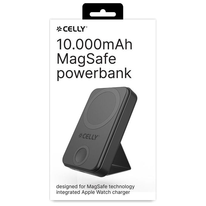 Celly MAGPBW10000BK PowerBank MagSafe 10000 mAh Carica Wireless USB-C Supporto Apple Watch colore Nero