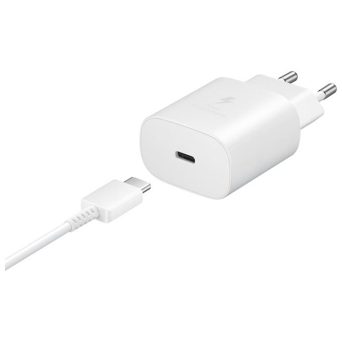 Samsung Caricabatterie Rapido da 25W Porta USB Type-C Bianco + Cavo 1Mt USB Type-C Bianco
