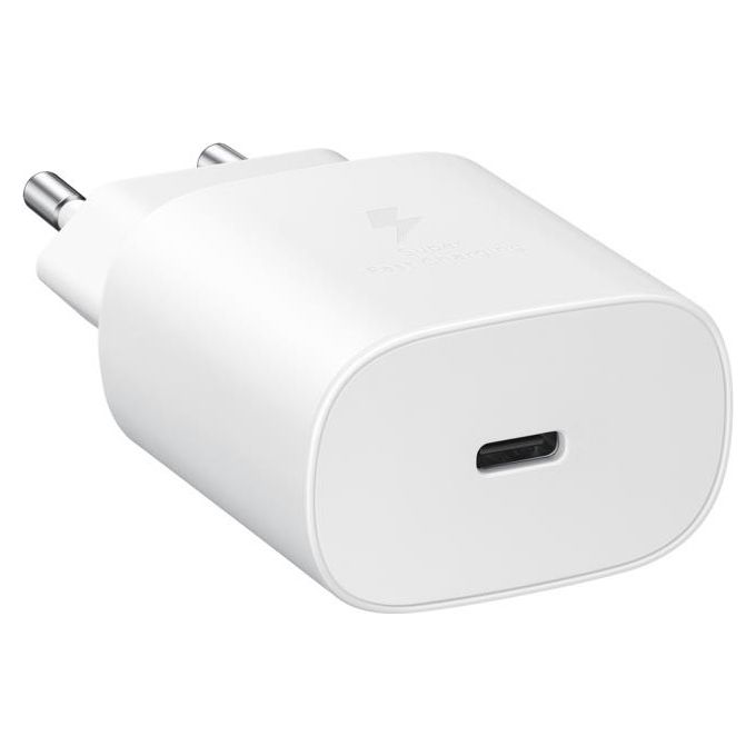Samsung Caricabatterie Rapido da 25W Porta USB Type-C Bianco + Cavo 1Mt USB Type-C Bianco