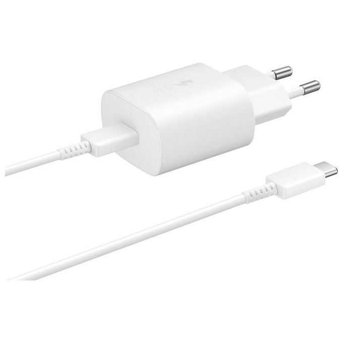 Samsung Caricabatterie Rapido da 25W Porta USB Type-C Bianco + Cavo 1Mt USB Type-C Bianco