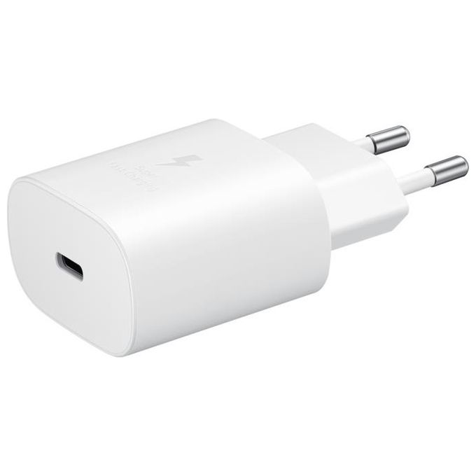Samsung Caricabatterie Rapido da 25W Porta USB Type-C Bianco + Cavo 1Mt USB Type-C Bianco