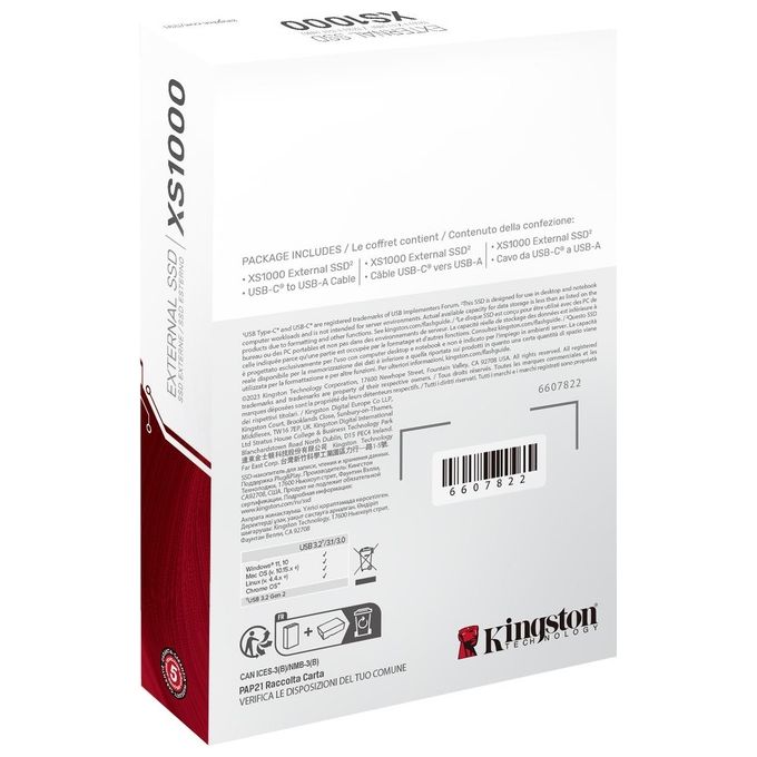 Kingston Technology SXS1000-2000G XS1000 SSD esterno 2 TB USB 3.2 Gen 2 velocita' fino a 1050 MB-s colore Nero