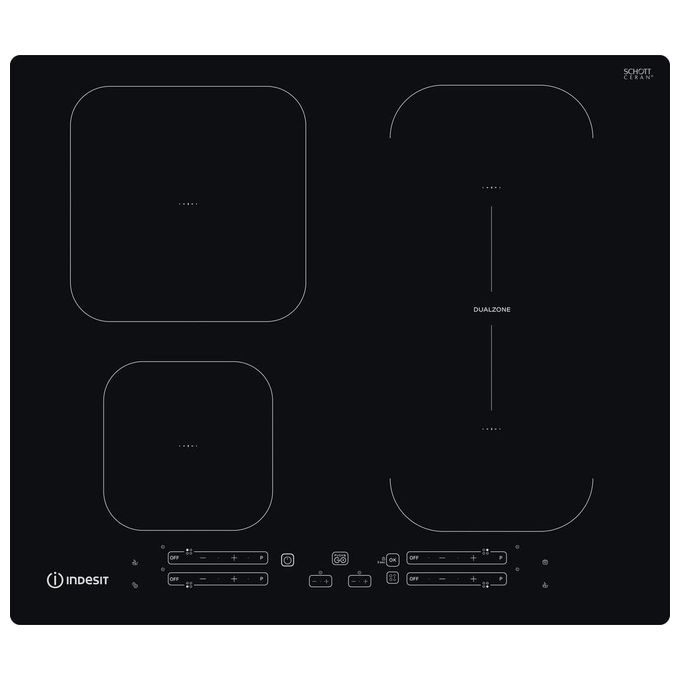 Indesit IB65B60NE Piano cottura a induzione 60 cm 4 zone DualZone PushandGo colore Nero
