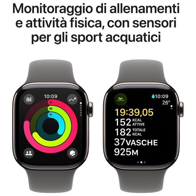 Apple MWXD3QL-A Apple Watch Serie 10 GPS + Cellular Cassa in Titanio 42mm con Cinturino Sportivo Grigio Pietra colore Titanio