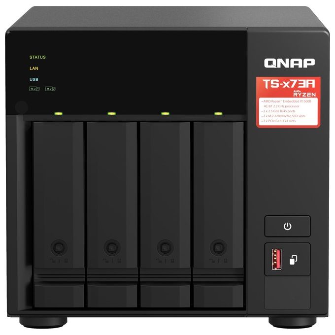 QNAP TS-473A-8G TS-473A NAS Tower 4 Bay AMD Ryzen V1500B Quad-Core 2.2 GHz 8 GB DDR4 2 Slot PCIe 2 Porte Ethernet 2.5GbE colore Nero
