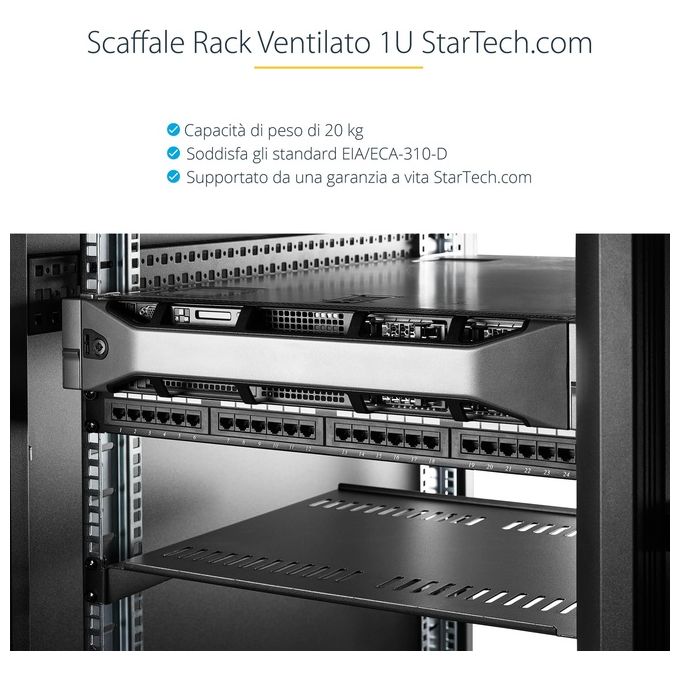 StarTech CABSHELFV1U Scaffale Rack 1U Ventilato Acciaio 20 Kg Profondita' 25 cm colore Nero