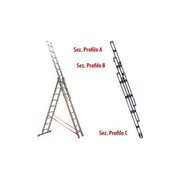 Brixo FR_491185 Step Up Scala Triplice in Alluminio Regolabile Gradino per Gradino Portata 150 Kg Normativa EN-131 con Base Stabilizzatrice inclusa colore Alluminio