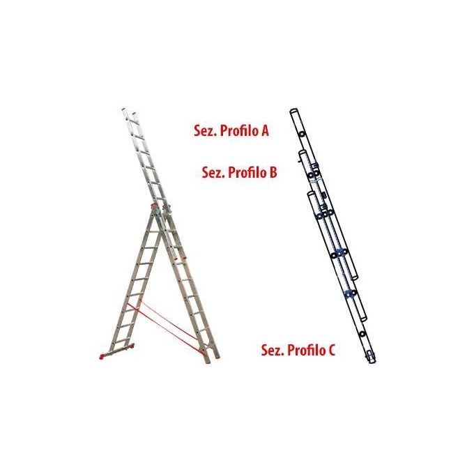 Brixo FR_491185 Step Up Scala Triplice in Alluminio Regolabile Gradino per Gradino Portata 150 Kg Normativa EN-131 con Base Stabilizzatrice inclusa colore Alluminio