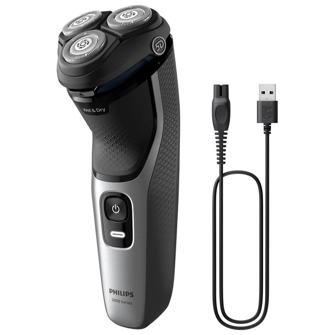 Philips S3143-00 Shaver 3000 Series Rasoio elettrico rotativo Wet Dry 3 testine autonomia 60 min colore Nero Argento