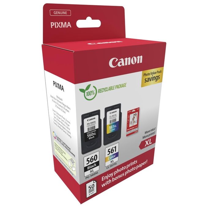 Canon 3712C008 Multipack Cartucce Inchiostro Originali XL PG-560XL CL-561XL 2 pz 700 pagine colore Nero Ciano Magenta Giallo