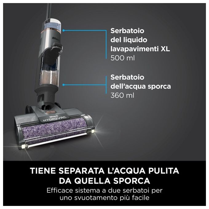 Shark WD210EU HydroVac Aspirapolvere Lavapavimenti Senza Filo Wet Dry 170W 25 min 86 dB colore Grigio