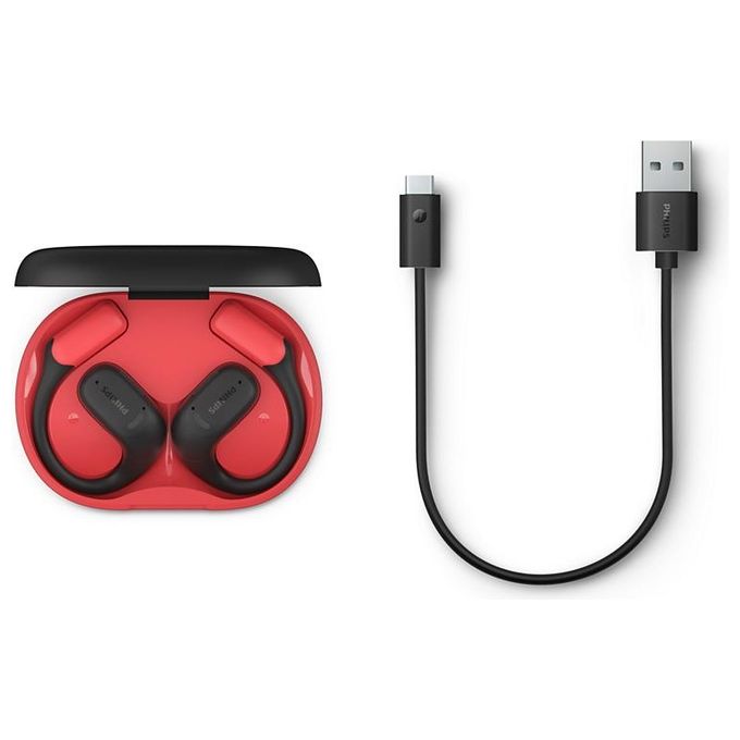 Philips TAA6709BK-00 Serie 6000 Auricolari Sport True Wireless Bluetooth 5.3 IP55 28h custodia ricarica colore Nero Rosso