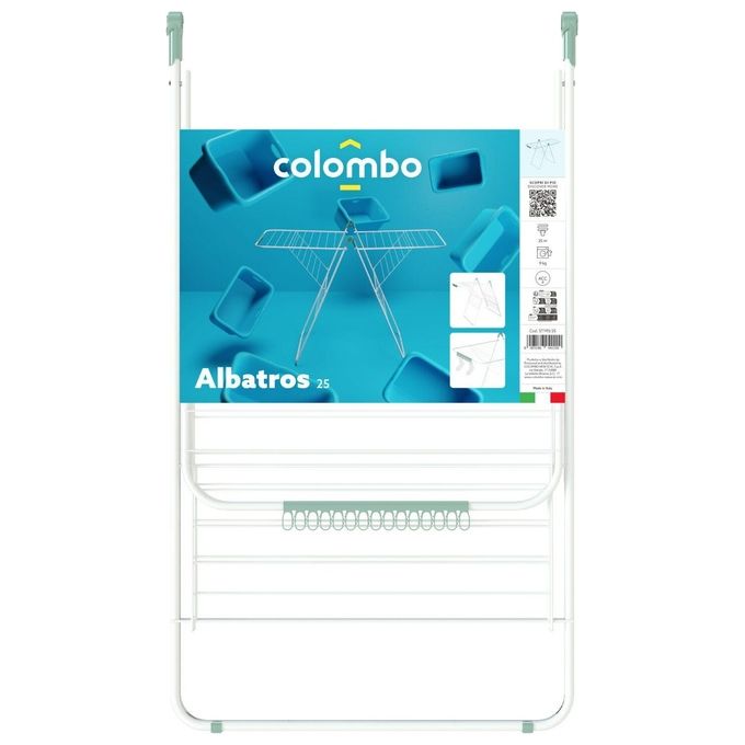 Colombo Stendibiancheria Albatros 25 in Acciaio Verniciato con Superficie di 25 Metri per Stendere e Apertura Automatica delle Ali