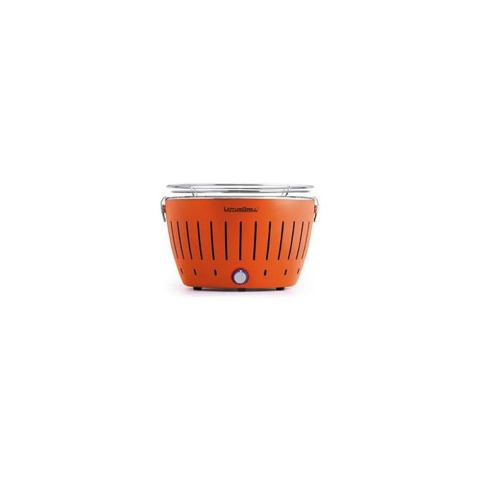 LotusGrill G34 U OR Barbecue Portatile a Carbonella con Sistema di Ventilazione e Alimentazione USB 4 Batterie AA Diametro Griglia 32 cm colore Arancione
