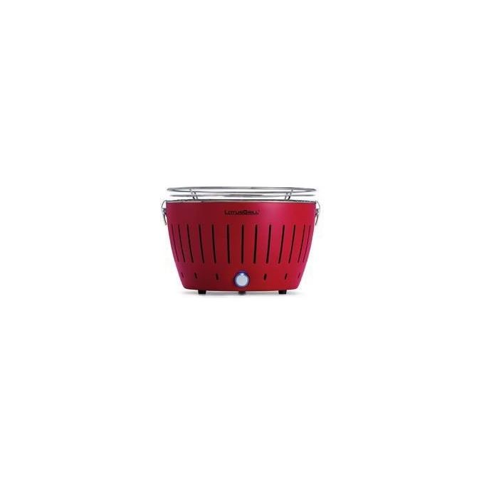 LotusGrill G34 U RD Barbecue a Carbone Portatile con Sistema di Ventilazione Senza Fumo Diametro Griglia 32 cm Alimentazione a Batterie AA o USB colore Rosso