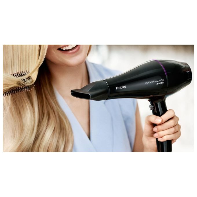 Philips BHD274-00 DryCare Pro Asciugacapelli 2200 W Motore AC ThermoProtect Ionico 6 velocita' Concentratore 9 mm Diffusore colore Nero