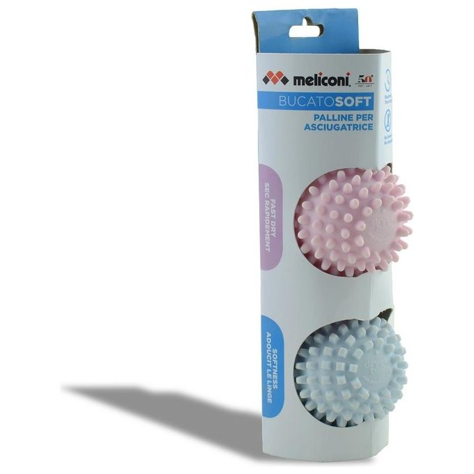 Meliconi 656153 Bucato Soft Palline per Asciugatrice 2 pezzi Riutilizzabili Riduzione Asciugatura 25% colore Blu Rosa