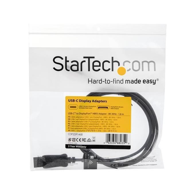 StarTech.com Cavo Adattatore DisplayPort USB-C da 1,8m 8K 30hz Adattatore Video Usb-C Nero