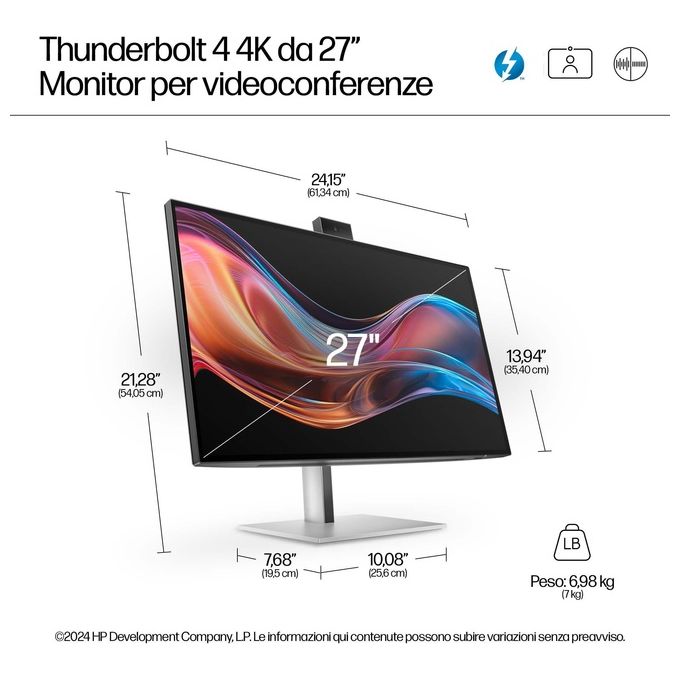 HP 8K135AA#ABB S7 Pro Monitor 27'' 4K IPS LED Conferencing colore Nero