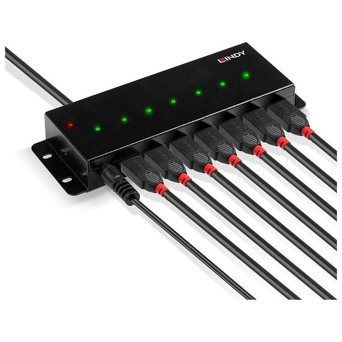 Lindy 42794 Hub USB 2.0 7 Porte con Alimentatore Esterno e Cavo 1,8 m Tipo A a Tipo B colore Nero