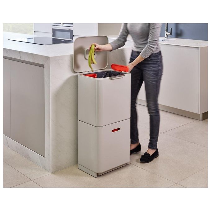 Joseph Joseph 30061 Totem Max Unita' Separazione e Riciclaggio Rifiuti 60 L 3 Scomparti con Filtro Anti-Odore colore Beige