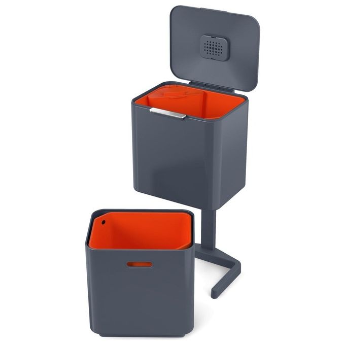 Joseph Joseph 30062 Totem Max Pattumiera per Raccolta Differenziata 60 L con 2 Scomparti da 30 L e Contenitore Organico 4 L colore Grafite Arancione