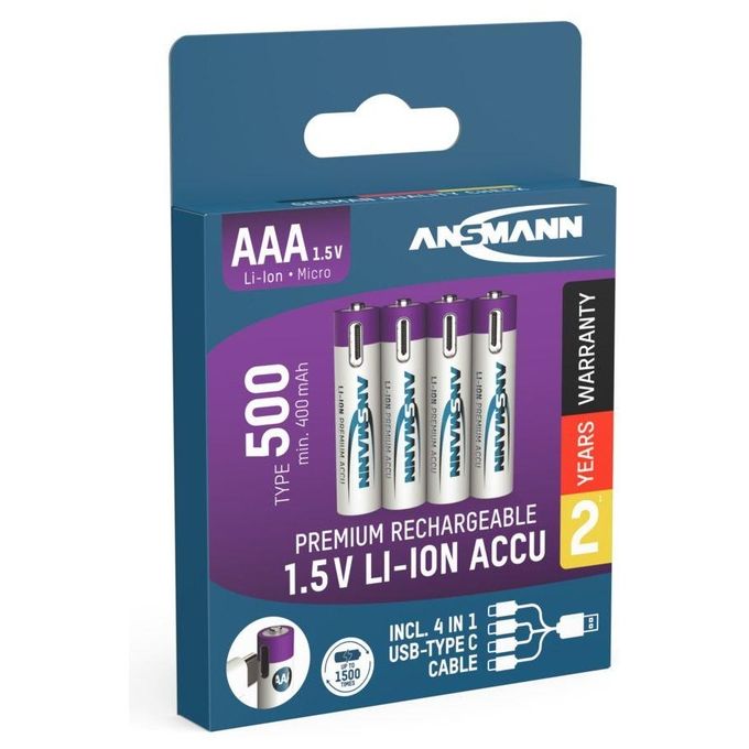 Ansmann Lithium Akku Micro AAA 400mAh  Cable 4 Pezzi