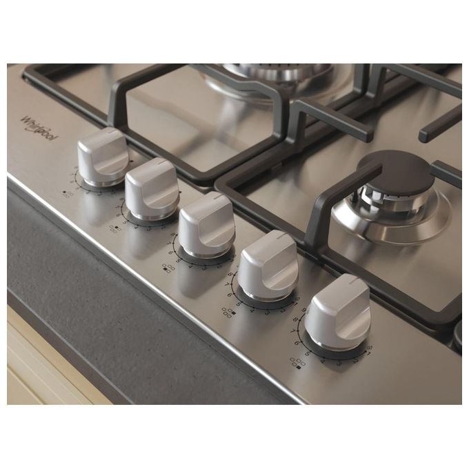 Whirlpool TGML 761 IX R Piano cottura a gas 73 cm 5 fuochi MultiLevel Flame griglie in ghisa colore Inox