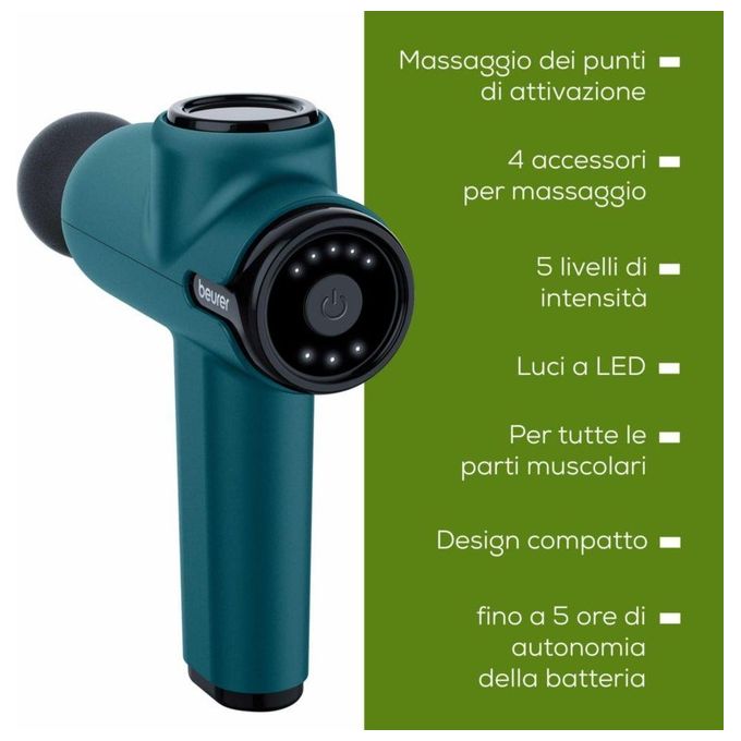 Beurer MG 99 COMPACT Pistola Massaggiatore Muscolare 5 Livelli 4 Testine Batteria Ricaricabile autonomia 300 min colore Nero