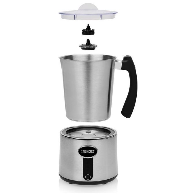 Princess 01.243005.01.001 Montalatte 500 ml 650 W schiuma fredda schiuma calda riscaldamento parti lavabili in lavastoviglie colore Argento