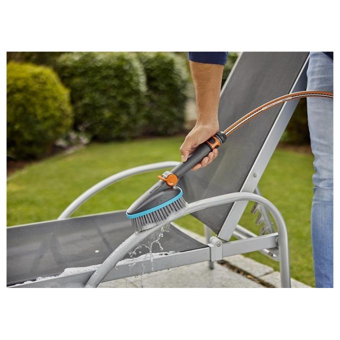 Gardena 18842-20 Cleansystem Idrospazzola Manicata M Soft Setole Morbide Regolazione Flusso Acqua colore Verde Grigio Arancione