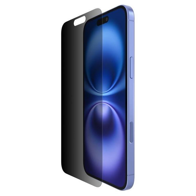Belkin OVA168HQ InvisiGlass Privacy Protezione Schermo per iPhone 16 Plus con Filtro Privacy Antibatterico in Vetro Temperato Riciclato 60% Spessore 0,29 mm Durezza 9H colore Nero