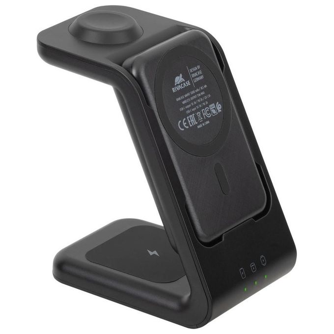 Rivacase VA4917 Caricabatterie Wireless Qi 3 in 1 MagSafe 15W Power Bank 5000 mAh Ricarica Rapida QC PD 20W colore Nero