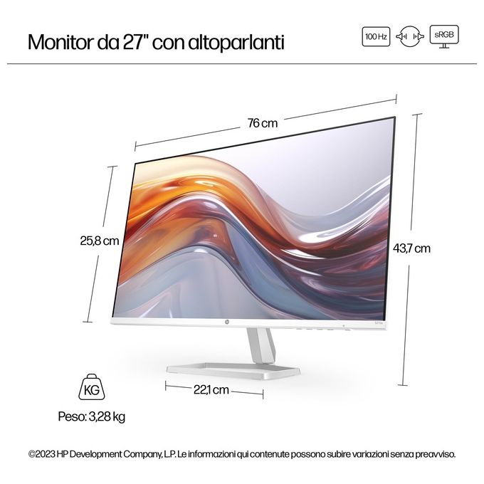 HP 527SA Series 5 Monitor PC 27'' Full HD IPS 1920x1080 100Hz 5ms Altoparlanti 4W colore Argento