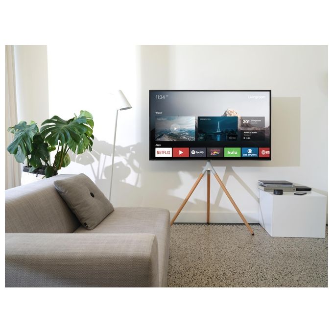 One For All WM7472 Supporto TV a Pavimento Universale 32'' - 65'' Vesa 200x100 - 400x400 Rotazione 360° Altezza Regolabile Gestione Cavi Colore Quercia Argento Grigio