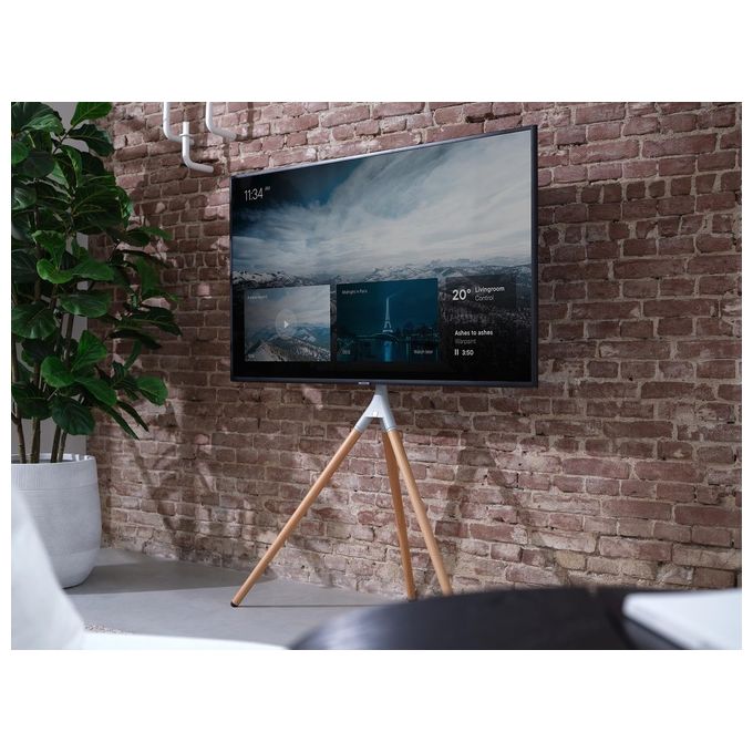 One For All WM7472 Supporto TV a Pavimento Universale 32'' - 65'' Vesa 200x100 - 400x400 Rotazione 360° Altezza Regolabile Gestione Cavi Colore Quercia Argento Grigio