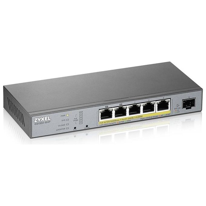 Zyxel GS1350-6HP Switch di Sorveglianza a 5 Porte Gigabit 60W PoE+ Smart Managed IP e CCTV