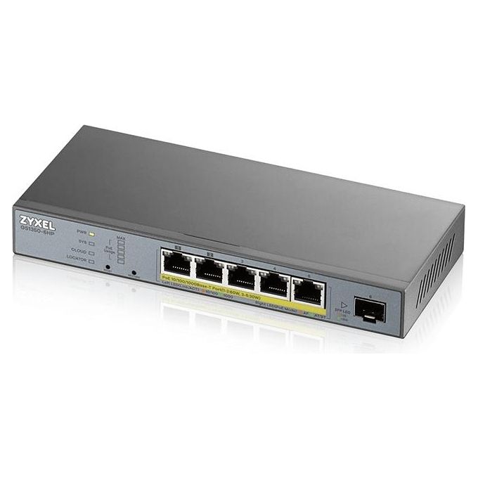 Zyxel GS1350-6HP Switch di Sorveglianza a 5 Porte Gigabit 60W PoE+ Smart Managed IP e CCTV