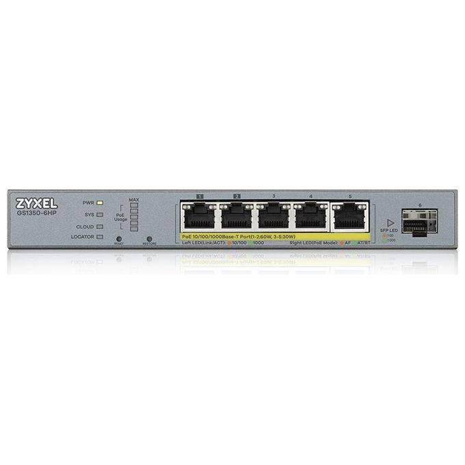 Zyxel GS1350-6HP Switch di Sorveglianza a 5 Porte Gigabit 60W PoE+ Smart Managed IP e CCTV