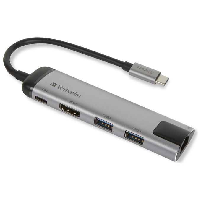 Verbatim 49141 Hub di Interfaccia Usb 3.2 Gen 1 Type-C 1000 Mbit-s Nero-Argento