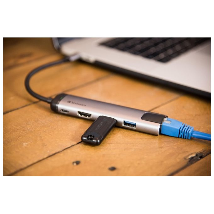 Verbatim 49141 Hub di Interfaccia Usb 3.2 Gen 1 Type-C 1000 Mbit-s Nero-Argento