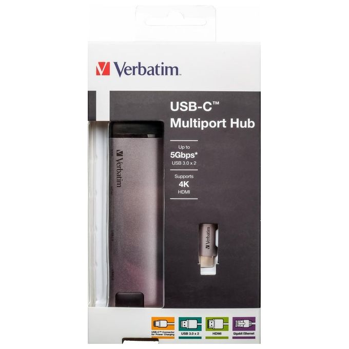 Verbatim 49141 Hub di Interfaccia Usb 3.2 Gen 1 Type-C 1000 Mbit-s Nero-Argento