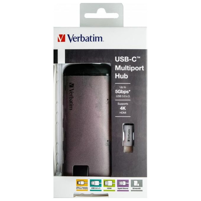 Verbatim Hub di Interfaccia Usb 3.0 Type-C 1000Mbit-s Nero-Argento