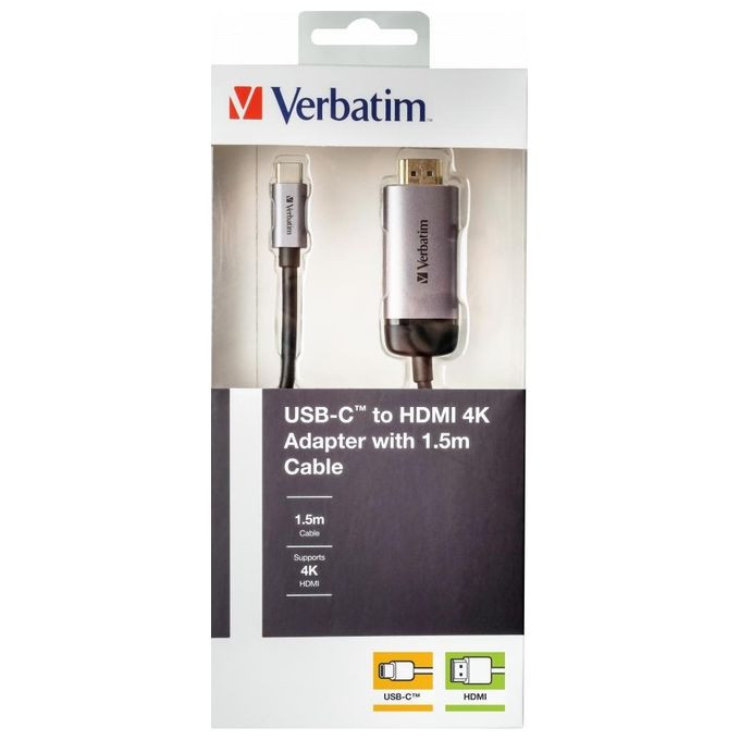 Verbatim Cavo e Adattatore Video 1,5mt Usb-C Hdmi Nero-Argento
