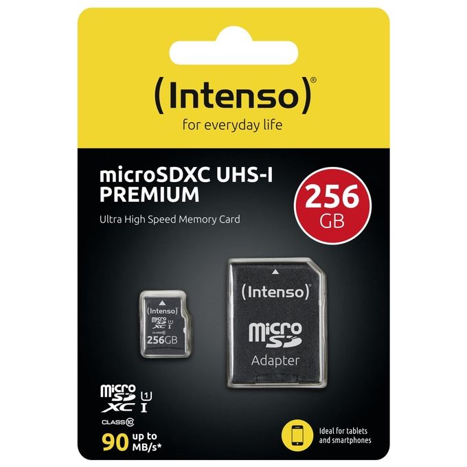Intenso 3423492 Premium Scheda di Memoria microSDXC 256 GB Class 10 UHS-I con Adattatore SD colore Nero