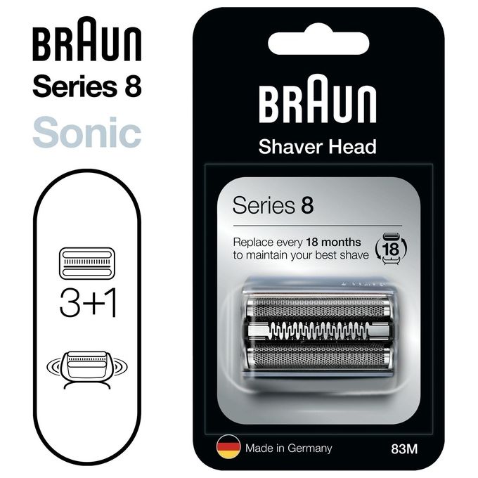 Braun Series 8 83M Testina di Ricambio per Rasoio Elettrico Uomo Compatibile con i Rasoi Series 8 Argento