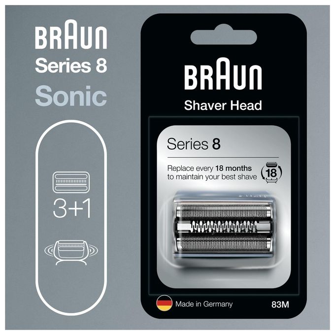 Braun Series 8 83M Testina di Ricambio per Rasoio Elettrico Uomo Compatibile con i Rasoi Series 8 Argento