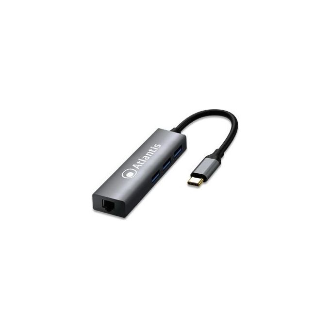 Atlantis Land A04-TC_LAN+HB Hub di Interfaccia Usb 3.0 Type-C Nero