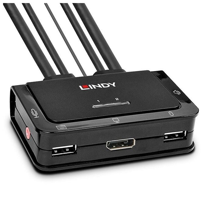 Lindy Switch KVM 2 Porte DisplayPort 1.2 Usb 2.0 e Audio Cavi Integrati