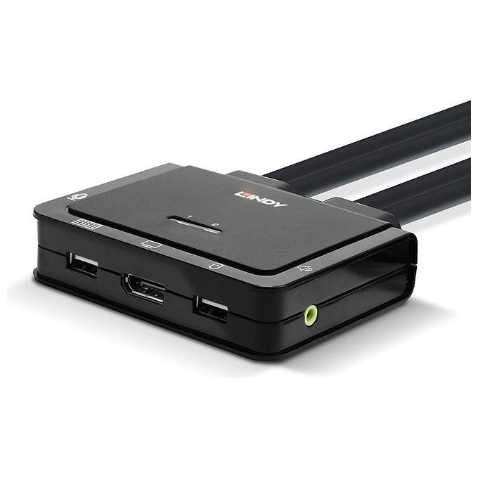 Lindy Switch KVM 2 Porte DisplayPort 1.2 Usb 2.0 e Audio Cavi Integrati